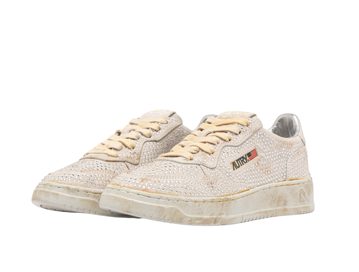 Autry Women’s Medalist Low Crystal Micro Strass Sneakers White, Bloom Collection AULW NA01