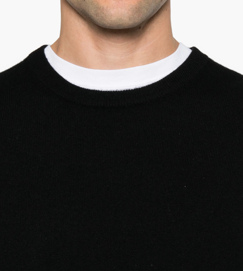 FROM FUTURE men's Crew-Neck Cashmere Sweater in Black, crafted from 100% pure cashmere with classic ribbed trims.
