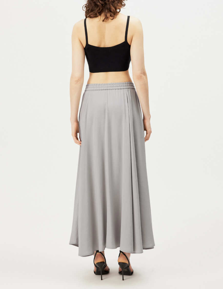 Drykorn QERIME skirt in drizzle with A-line silhouette, mid waist, and flowing twill fabric.