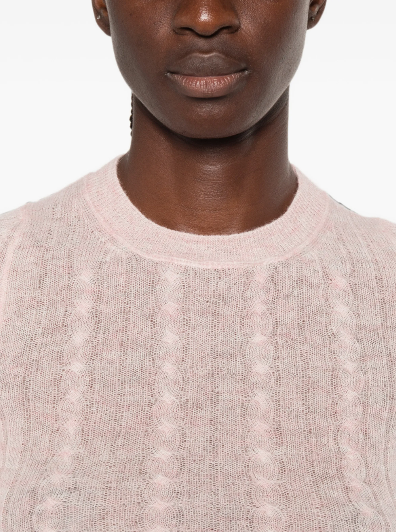 HAIKURE SEY Cable-Knit Sweater in Pink featuring a slim-fit silhouette, intricate cable-knit texture and ribbed trims. Made in Italy.