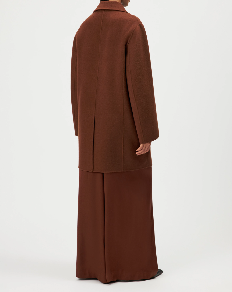 Drykorn RYTON Coat for women in Chocolate Fondant, crafted from a soft doubleface wool blend with a relaxed fit and elegant lapel.