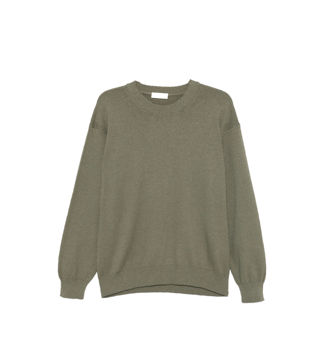 Roberto Collina textured crew neck sweater in military green with long sleeves and structured knit.