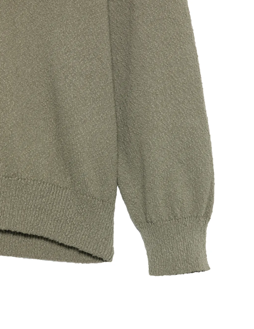 Roberto Collina textured crew neck sweater in military green with long sleeves and structured knit.