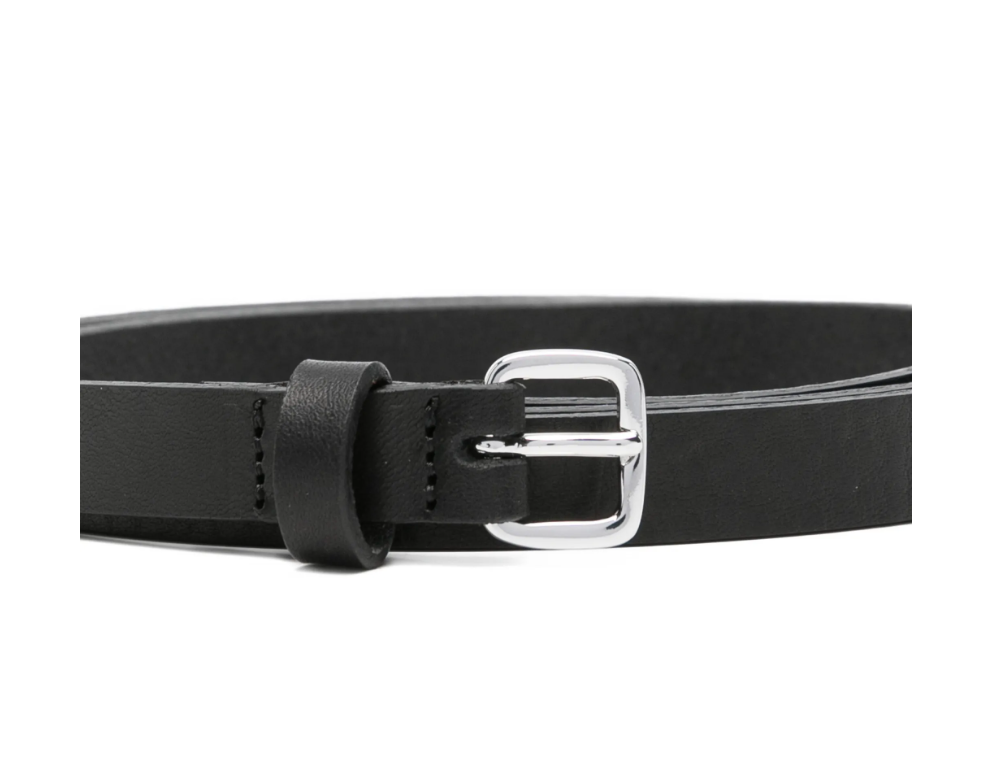 Black D. Rachel leather belt by Tela with silver-tone buckle, made in Italy from 100% calf leather.