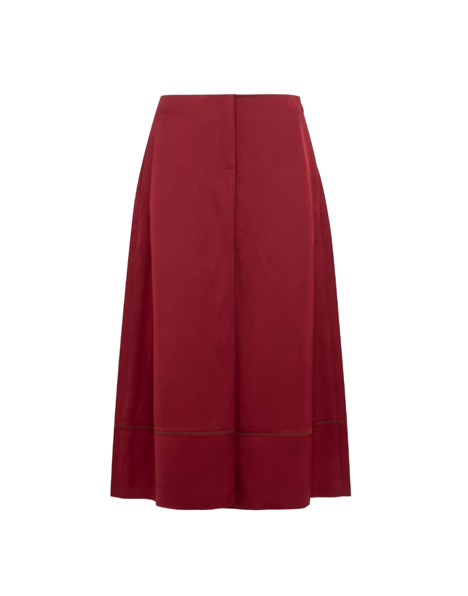 Wool-Blend Satin Midi Skirt