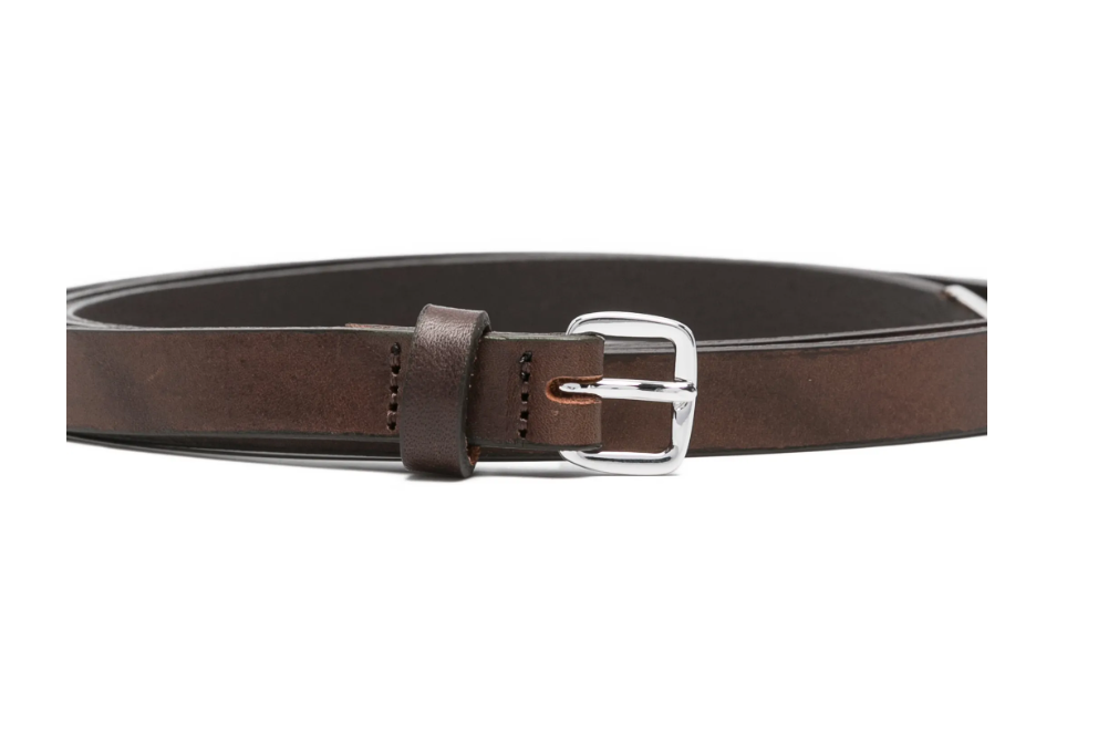 Brown D. Rachel leather belt by Tela with silver-tone buckle, made in Italy from 100% calf leather, includes protective dust bag.