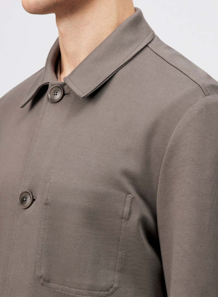 Brown MAKONA overshirt by Drykorn in regular fit with spread collar, crafted from soft breathable 100% cotton for versatile casual style.