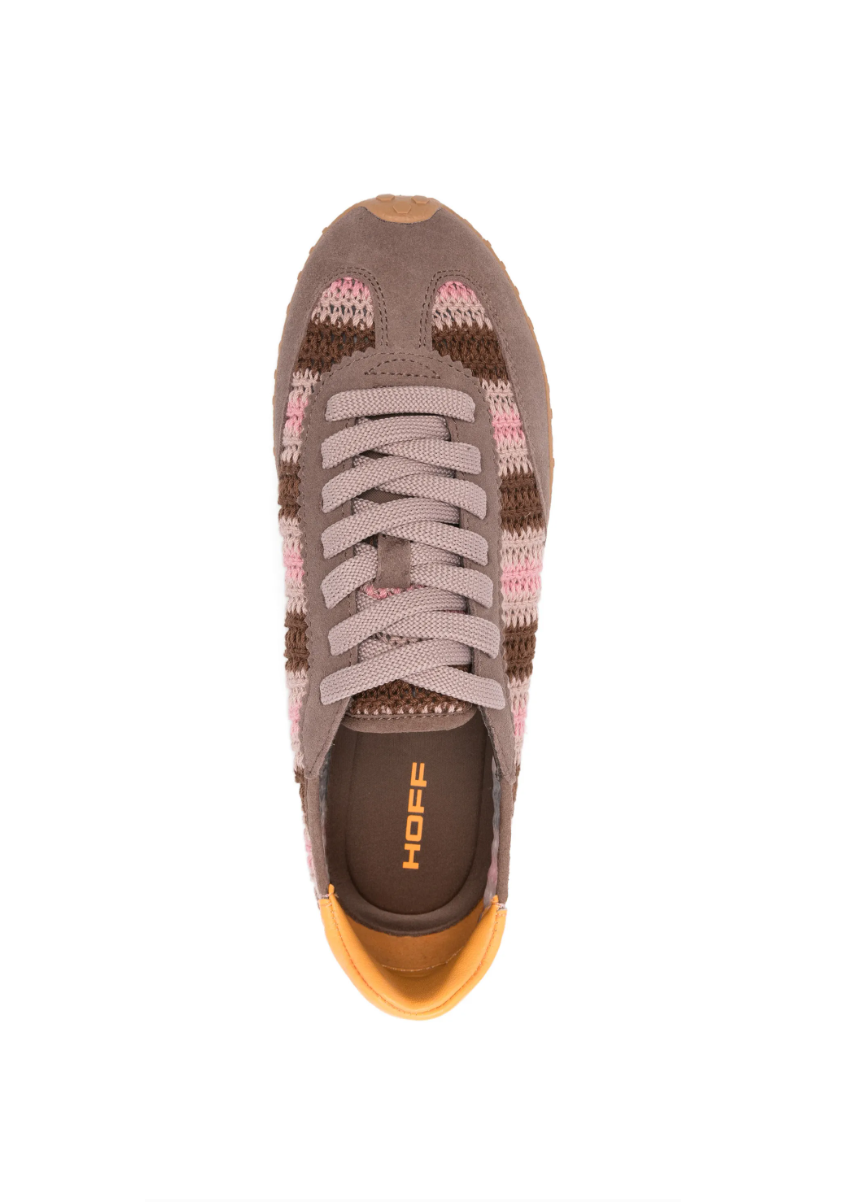 Brown/rose HOFF Bridge Woven Sneakers for women with striped upper, lace-up design, structured sole, and contrasting heel cap.