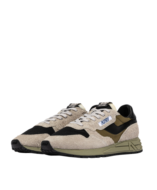 Autry Reelwind Low sneakers for men in Spiaggia, Black & Dried Herb with nylon, suede, and running sole.