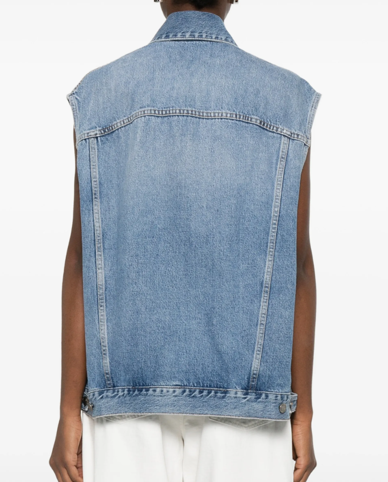 Haikure Women Button Denim Vest Light Blue