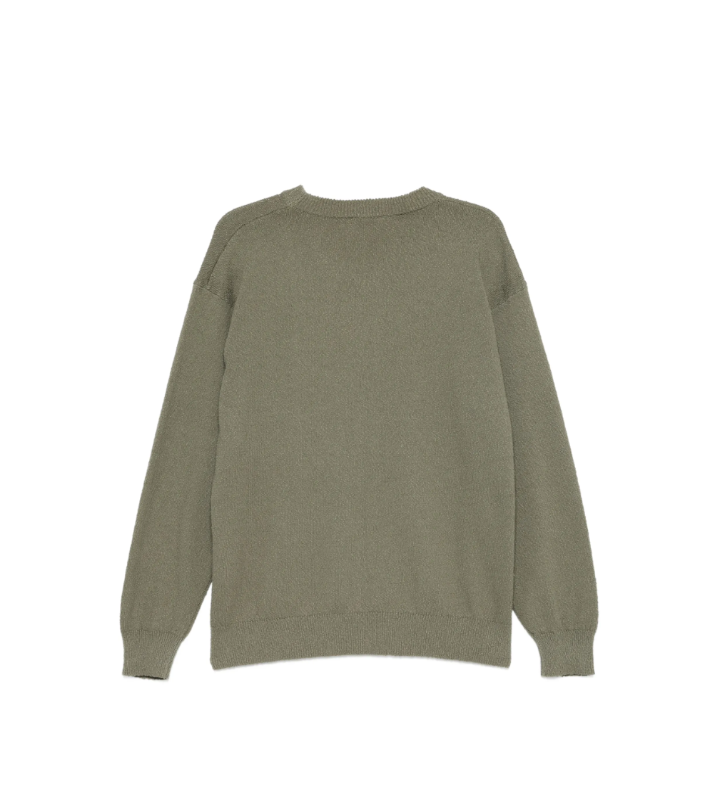 Roberto Collina textured crew neck sweater in military green with long sleeves and structured knit.