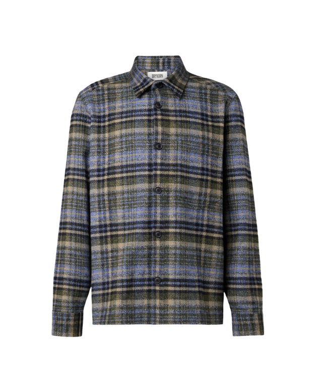 Drykorn DIEGGO overshirt in ivy green check cotton twill with relaxed fit and chest pocket.