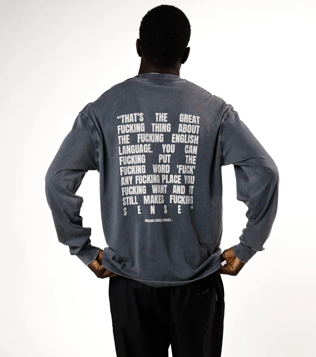HOPEIUM longsleeve text T-shirt in washed grey with sleeve print and back text, oversized fit.