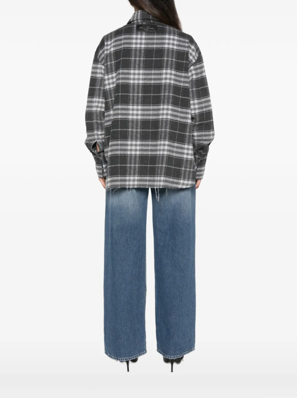 Icon Denim Jazzy check-pattern overshirt with raw-cut finish in black and grey.