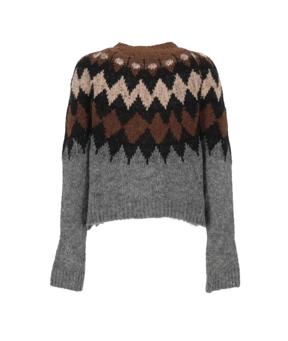 TELA EIKO Knit Cardigan in Fantasia, made in Italy with a classic Argyle pattern, round neckline, button closure and ribbed trims.