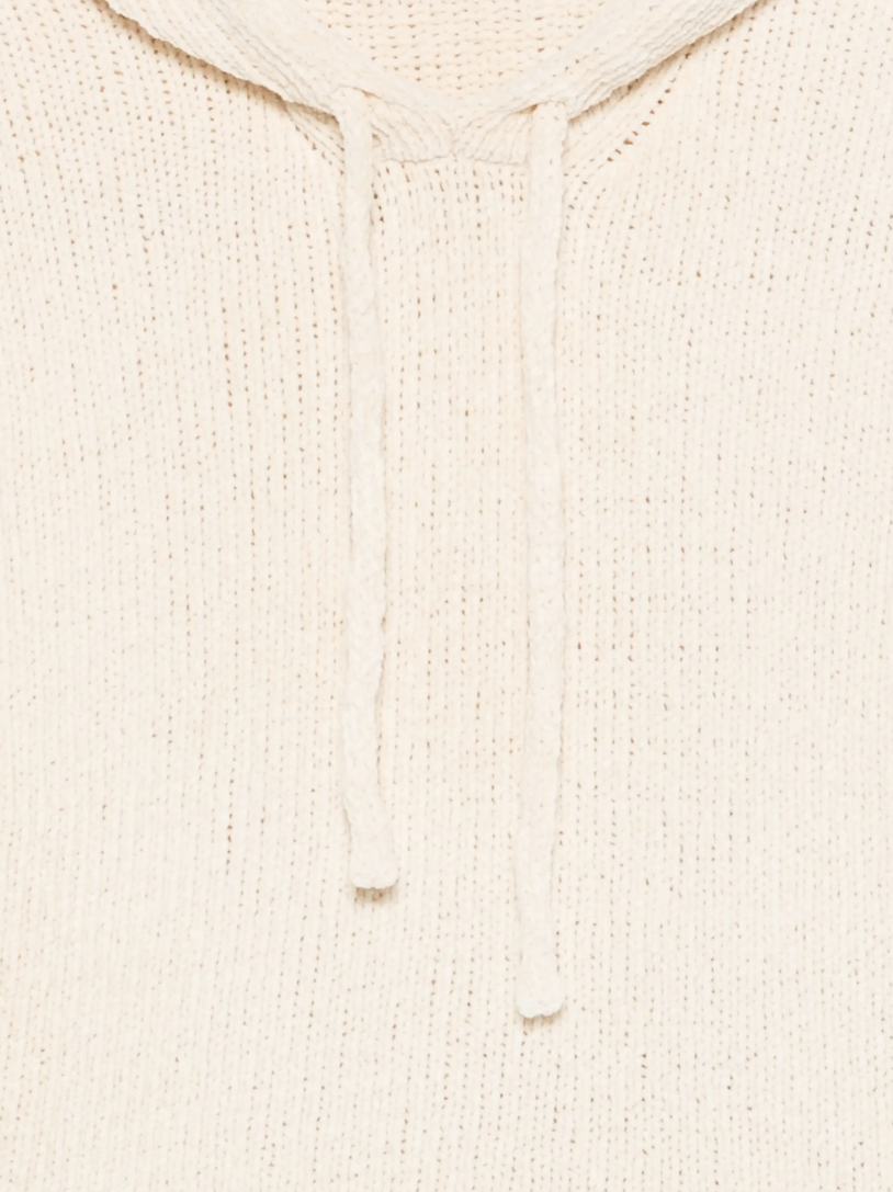 Ten C chenille cotton knit hoodie in cream with ribbed texture and drawstring hood.
