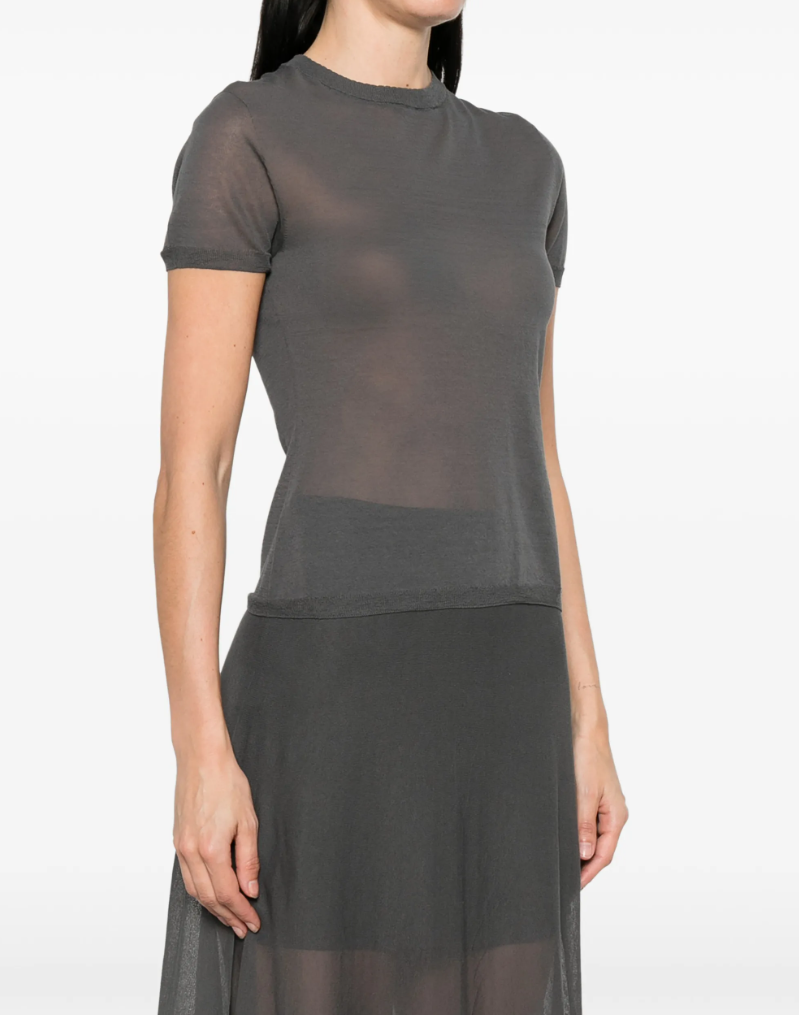 Drykorn MOGLINI_2 knit T-shirt in iron grey with slim fit, crew neck, and matte cotton blend.