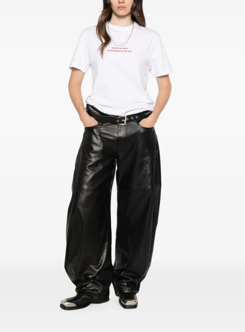 GEORGE. STUDIOS ESCAPE Slim-Fit T-Shirt in White with red “everyday mood: daydrinking in the sun.” print.