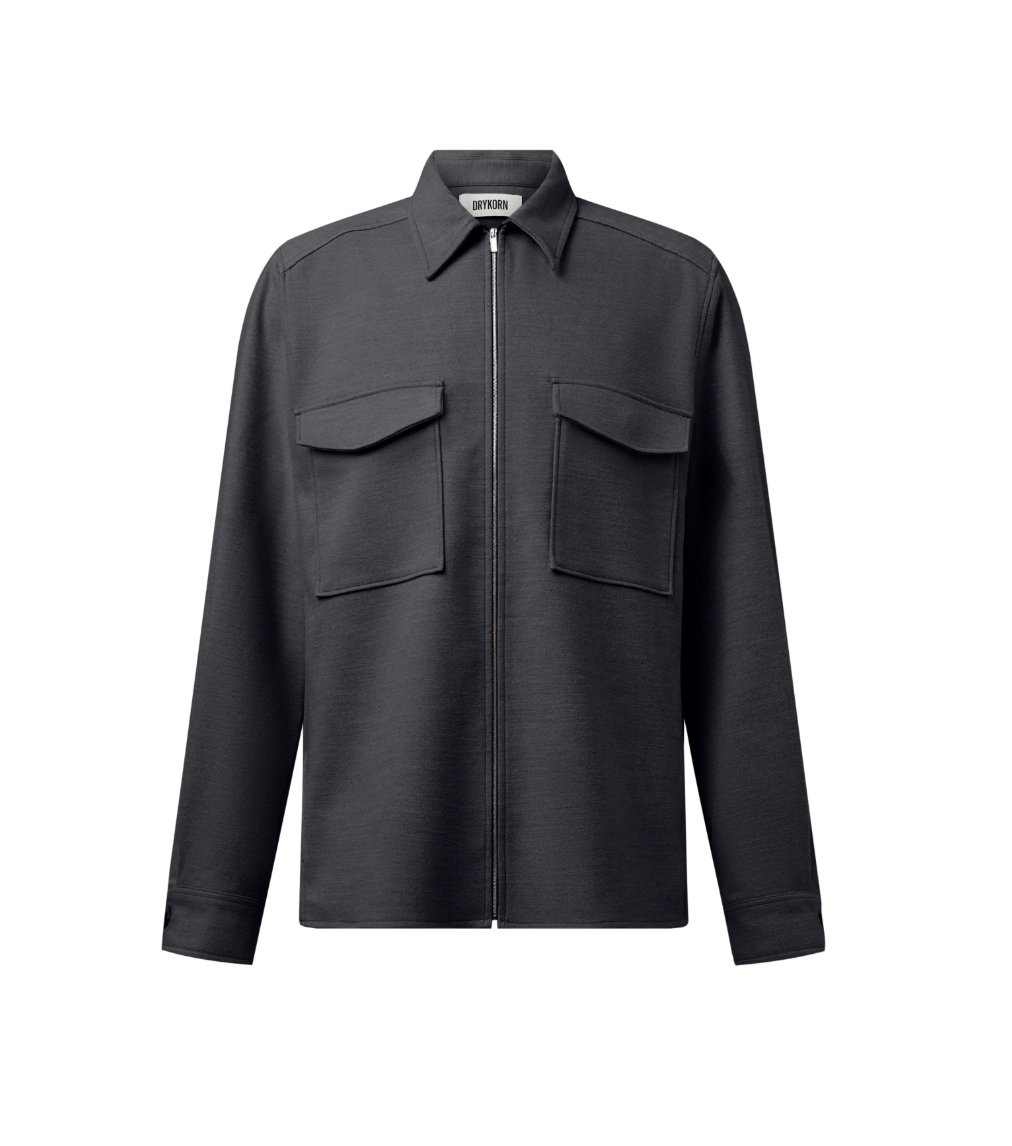 Drykorn GUNRAY_Z Overshirt for men in Grey with a relaxed fit, soft flannel, zip closure and flap chest pockets.