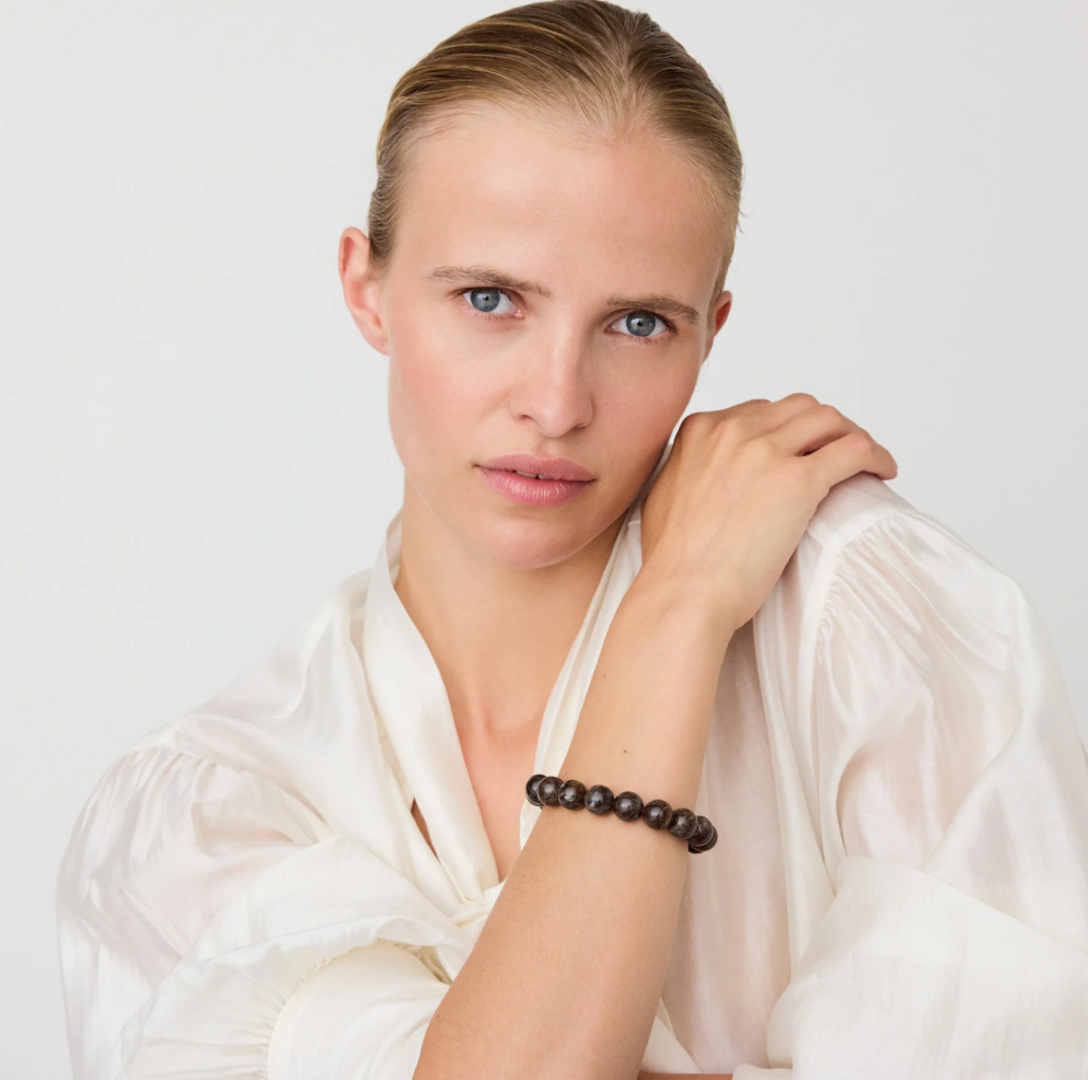 Vanessa Baroni Mini Beads Flex Bracelet in Dark Brown Marble, crafted from acetate with a flexible elasticated fit. Made in Italy.