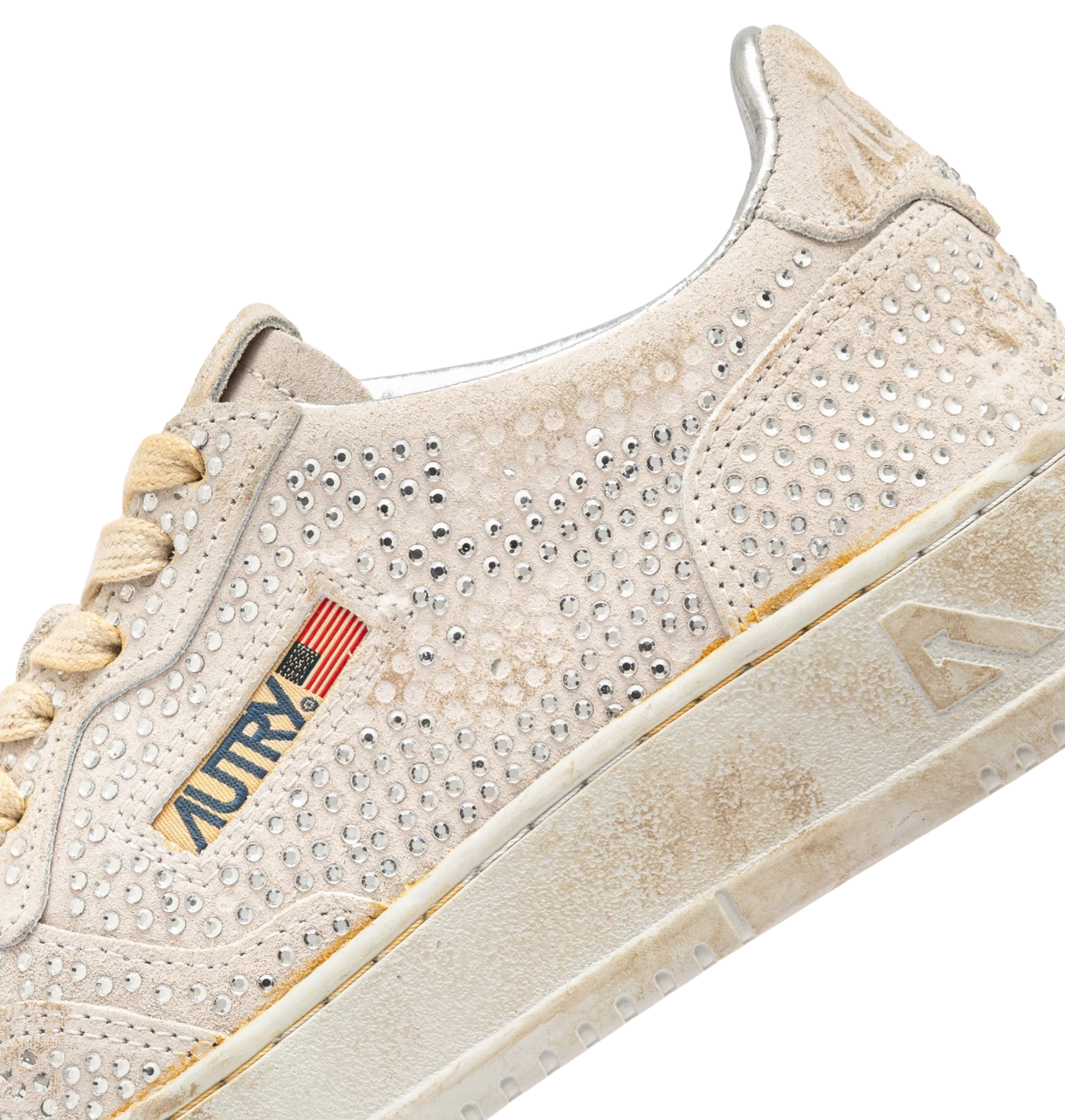 Autry Women’s Medalist Low Crystal Micro Strass Sneakers White, Bloom Collection AULW NA01