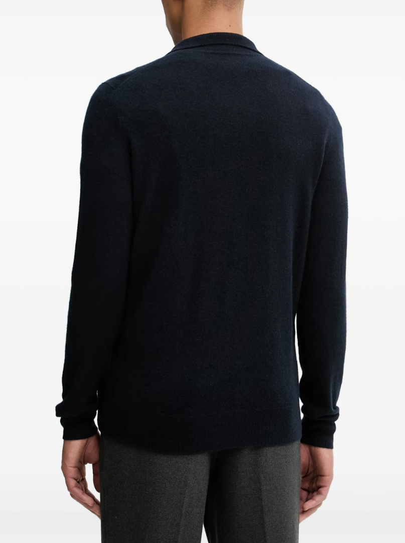 FROM FUTURE Cashmere Polo Sweater for men in Navy, crafted from 100% GCS®-certified cashmere with a buttoned polo collar and regular fit.