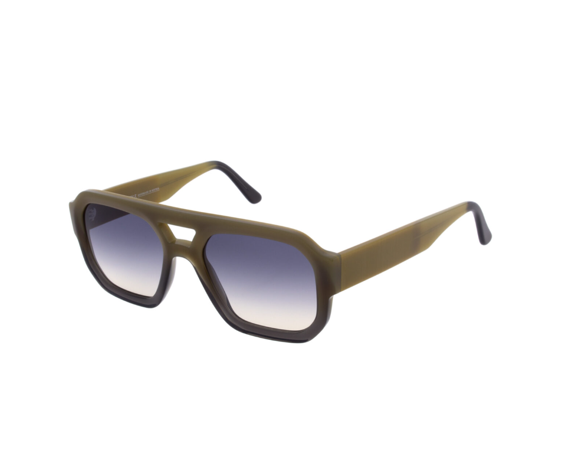 Andy Wolf DANDELION sunglasses in grey with green accents and angular aviator frame.