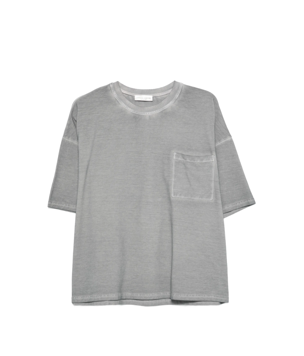 Roberto Collina grey T-shirt in cotton with crew neck, chest pocket, and short sleeves.