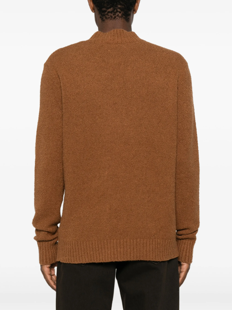 Drykorn men's brown bouclé knit sweater with turtleneck and regular fit.