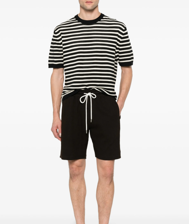 Drykorn DERICO knit T-shirt in black with open-knit texture, subtle stripes, and a regular fit.