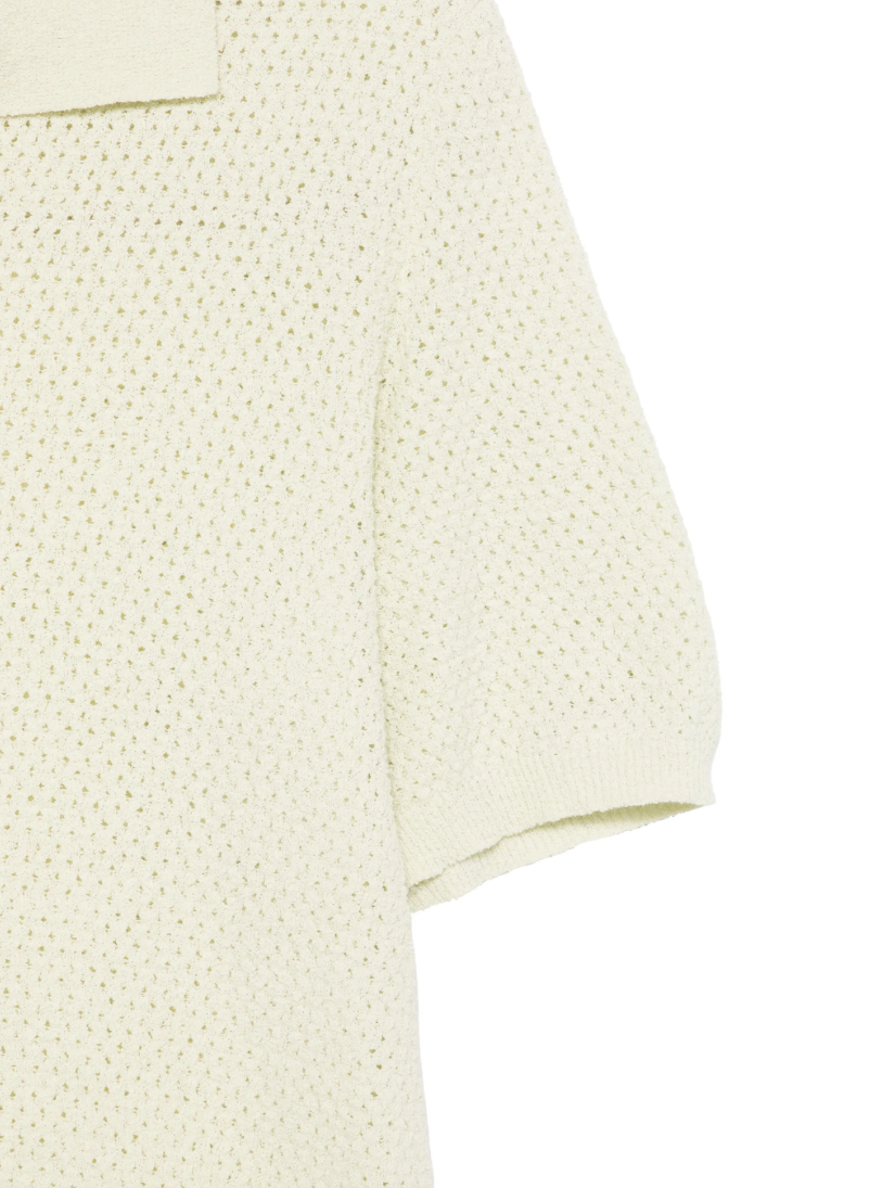 Roberto Collina open-knit polo T-shirt in linfa with short sleeves and breathable texture.