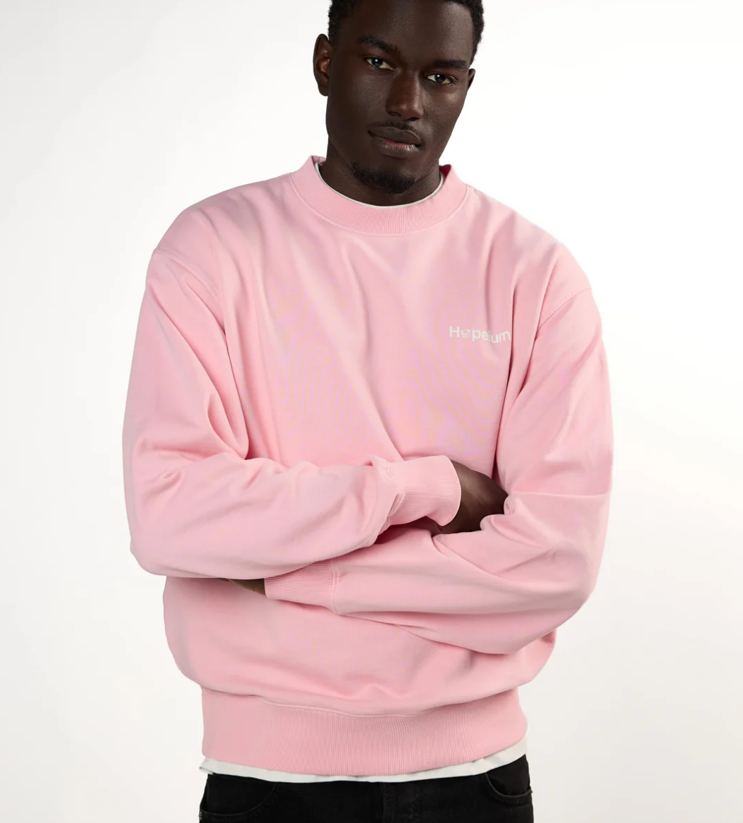 HOPEIUM LOGO crewneck sweatshirt in pink with oversized fit and large back logo.
