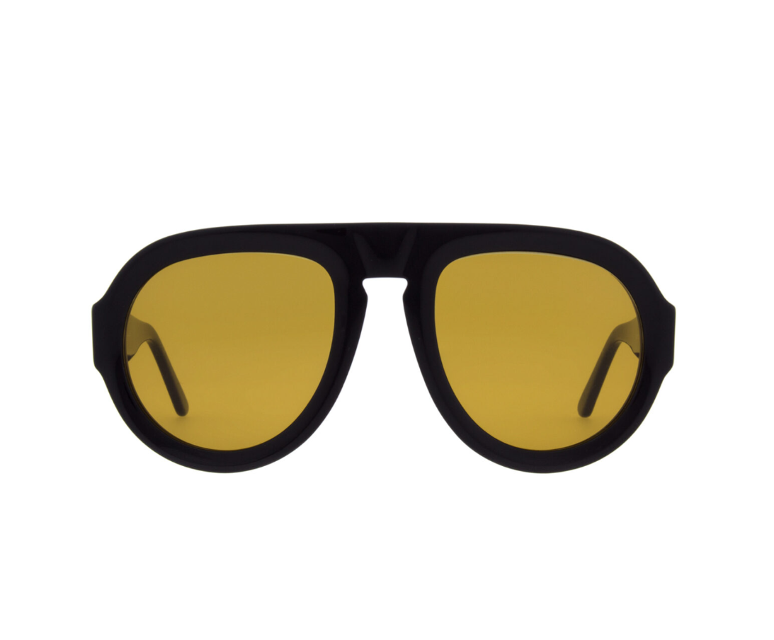 Andy Wolf BARLEY aviator sunglasses in black with yellow lenses and oversized unisex frame.