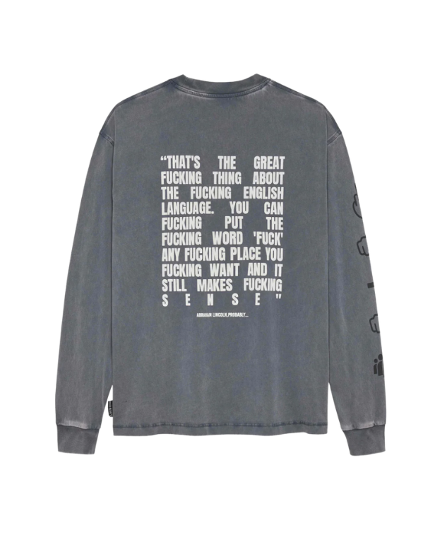HOPEIUM longsleeve text T-shirt in washed grey with sleeve print and back text, oversized fit.