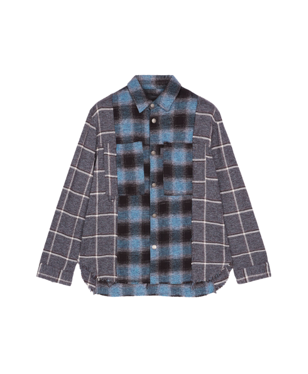 Haikure ARNO Double Check Shirt for men in Black and Blue, crafted from cotton with contrasting checks and a relaxed fit. Made in Italy.