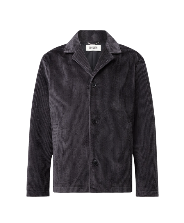 Drykorn LOUVIN Jacket for men in Slate, crafted from soft cotton-blend corduroy with a regular fit, notch lapel and three-button closure.