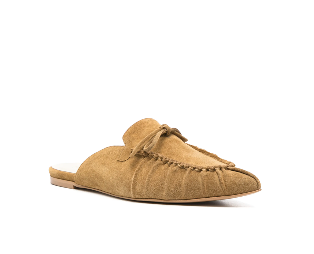 Tela Women Tie-Detail Flat Suede Mules Brown