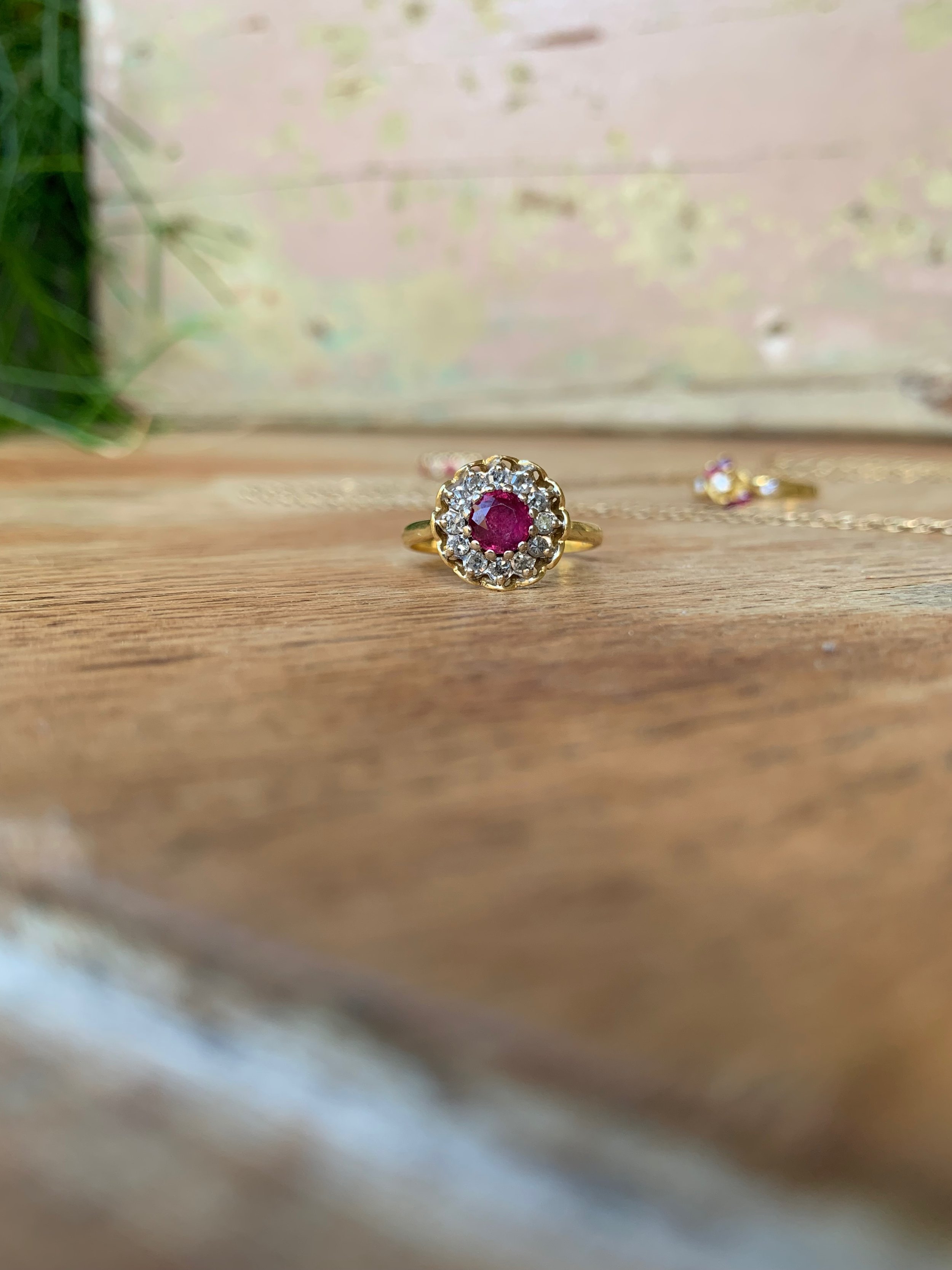 Vintage Ruby and Diamond Cluster Ring