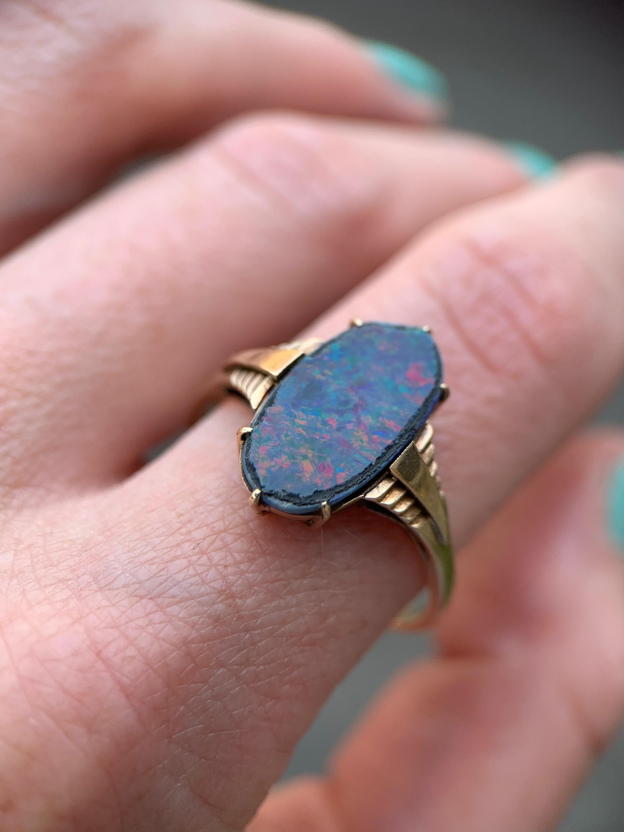 Antique Gold Opal Doublet Ring
