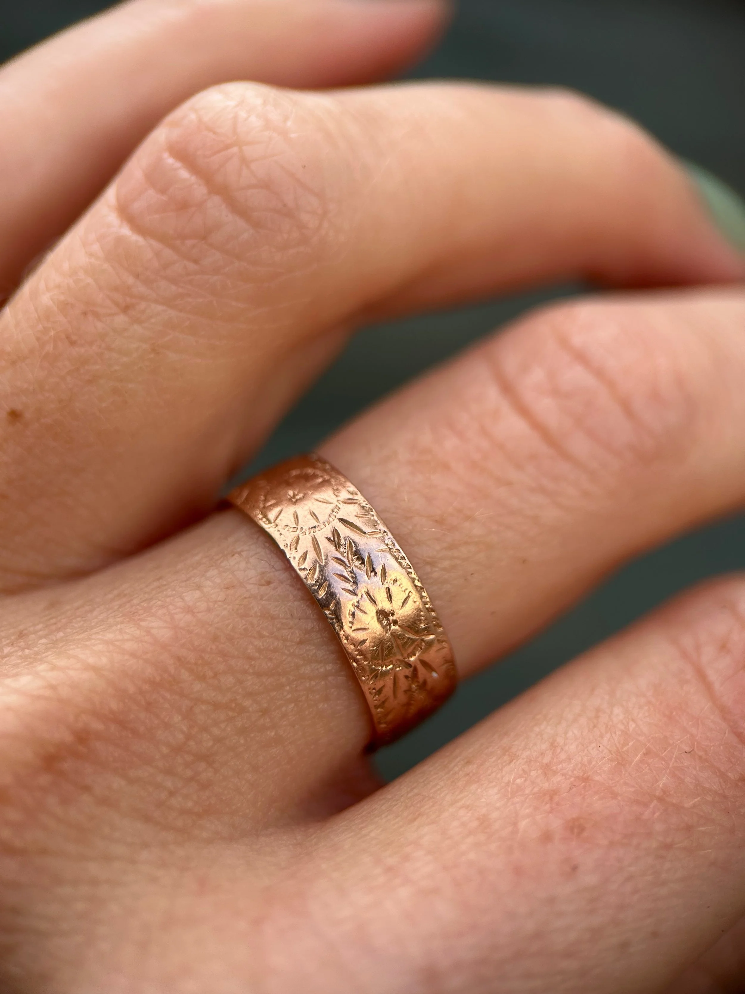 Antique Rose Gold Engraved Band