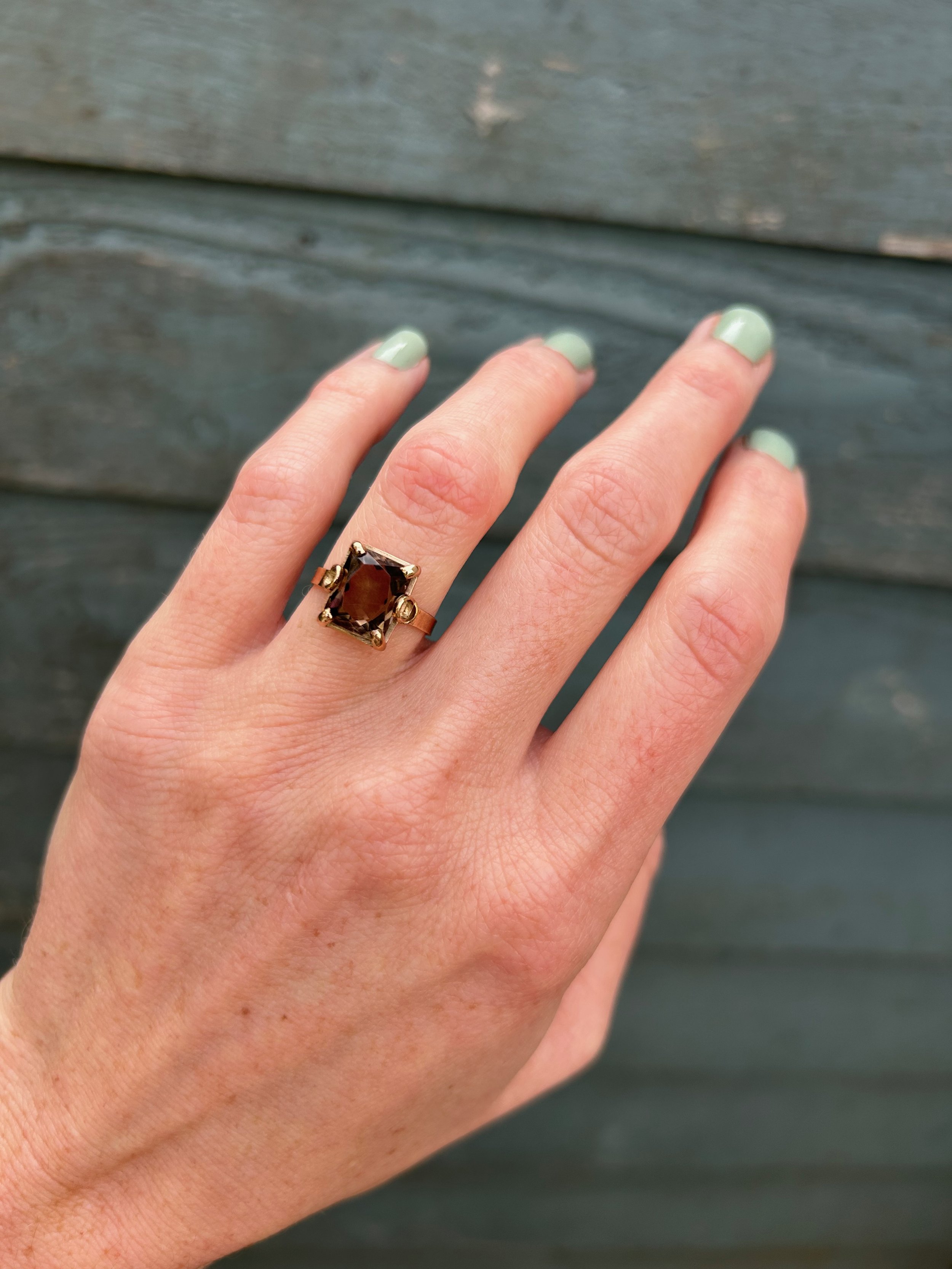 Vintage 9ct Gold Smoky Quartz Ring