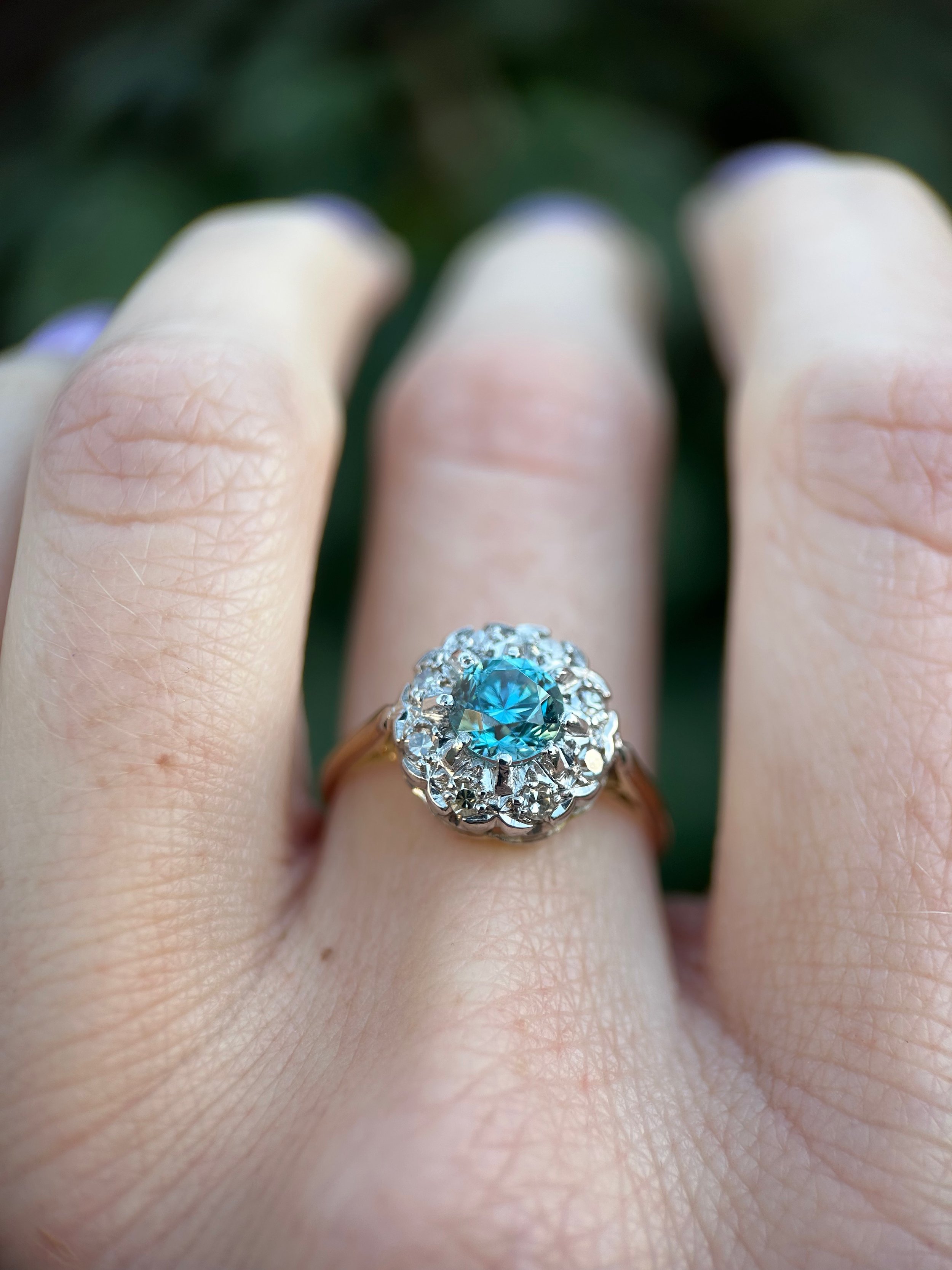 Vintage Blue Zircon and Diamond Ring