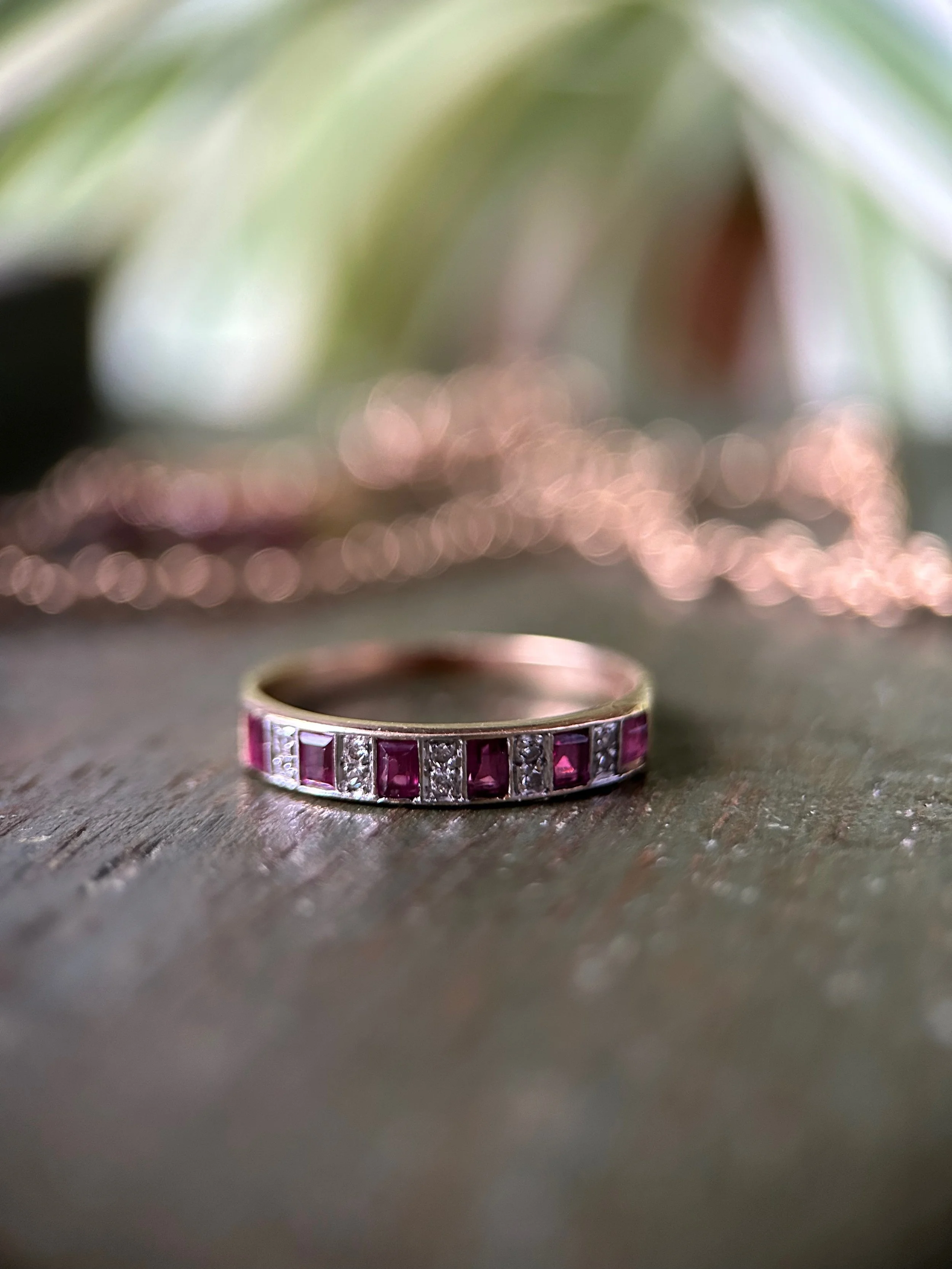 Vintage 9ct Gold Ruby & Diamond Half Eternity Ring