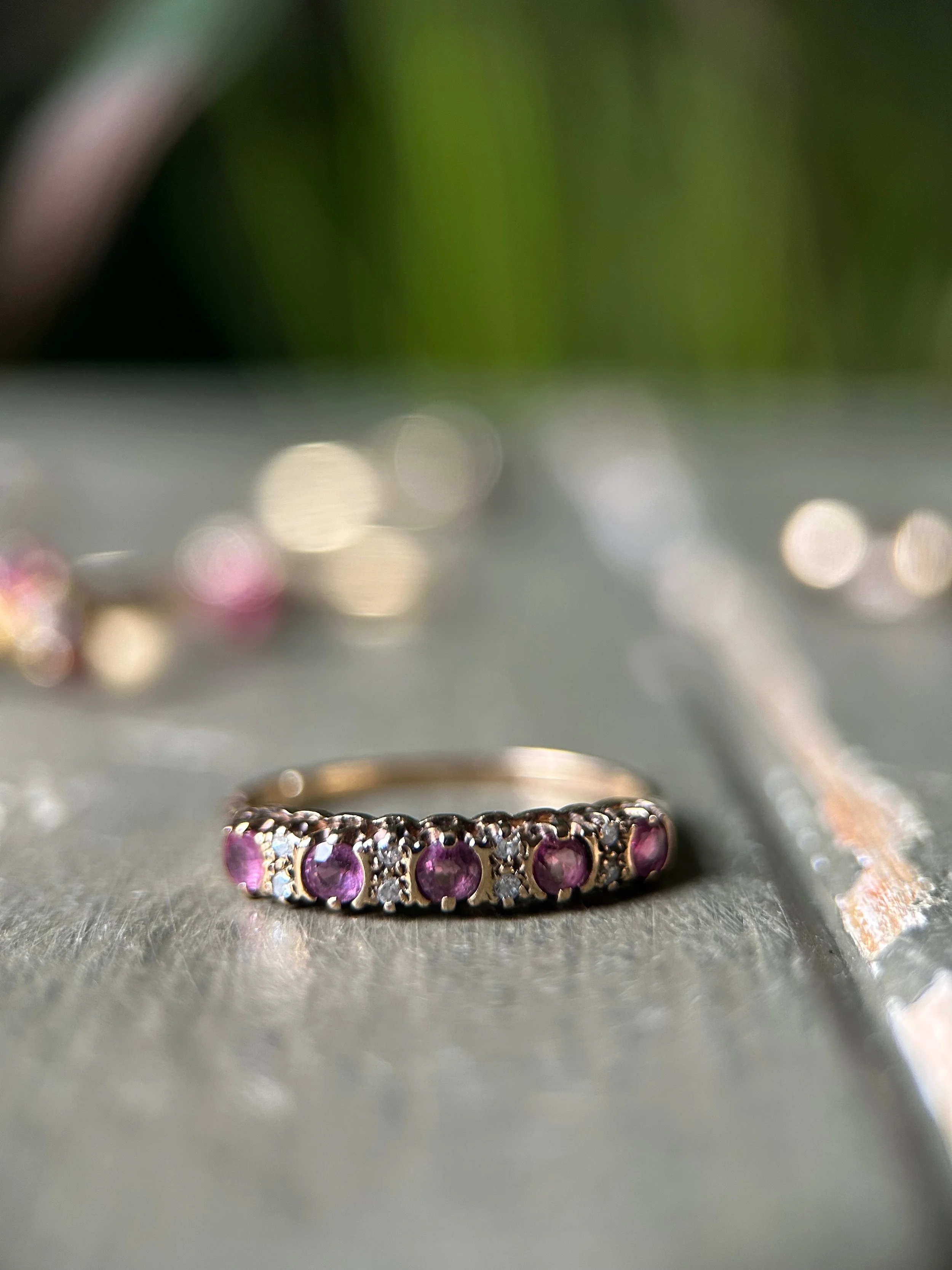Vintage 9ct Gold Ruby & Diamond Half Eternity Ring