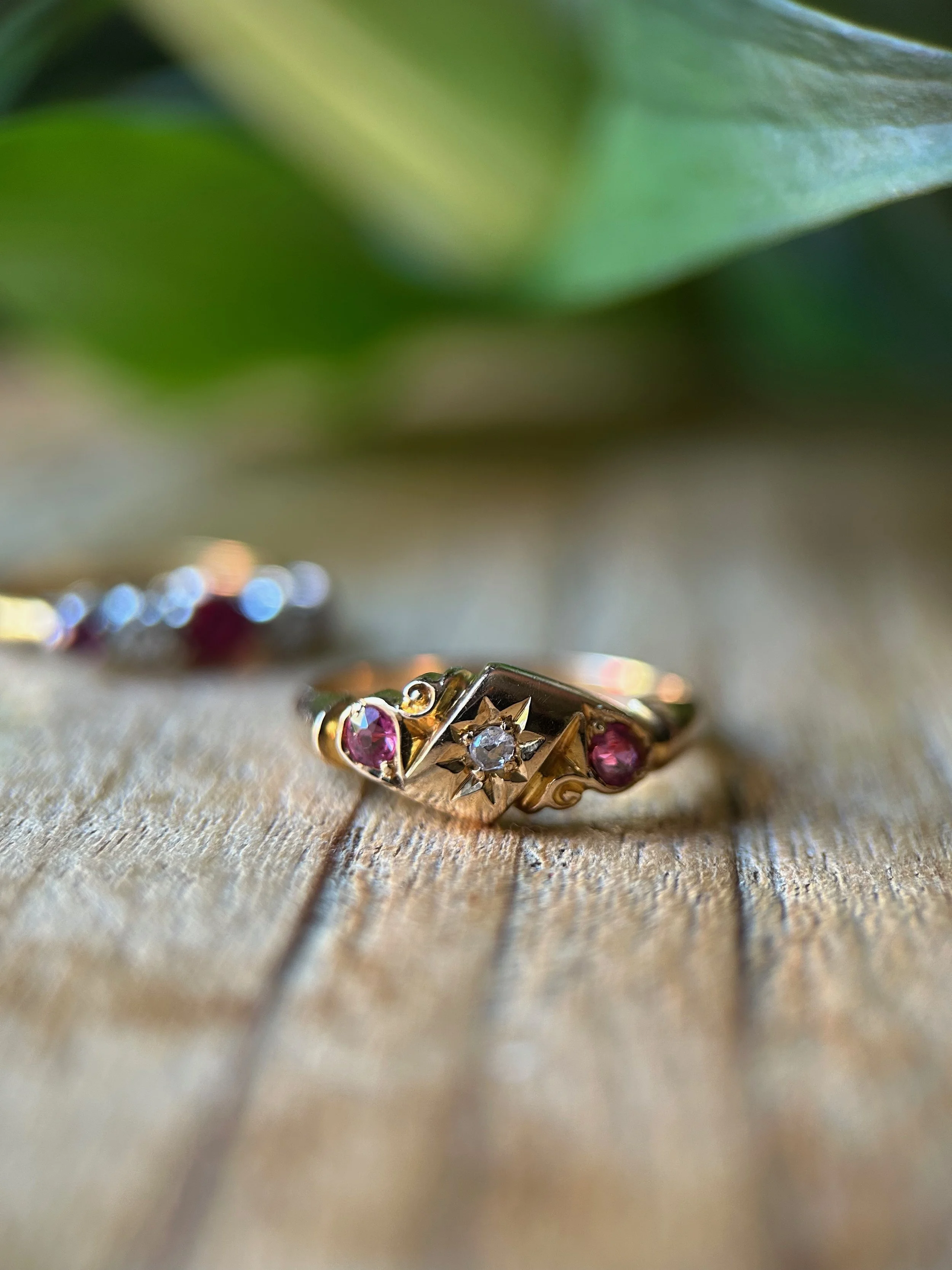 Edwardian 18ct Gold Ruby & Diamond Gypsy Ring