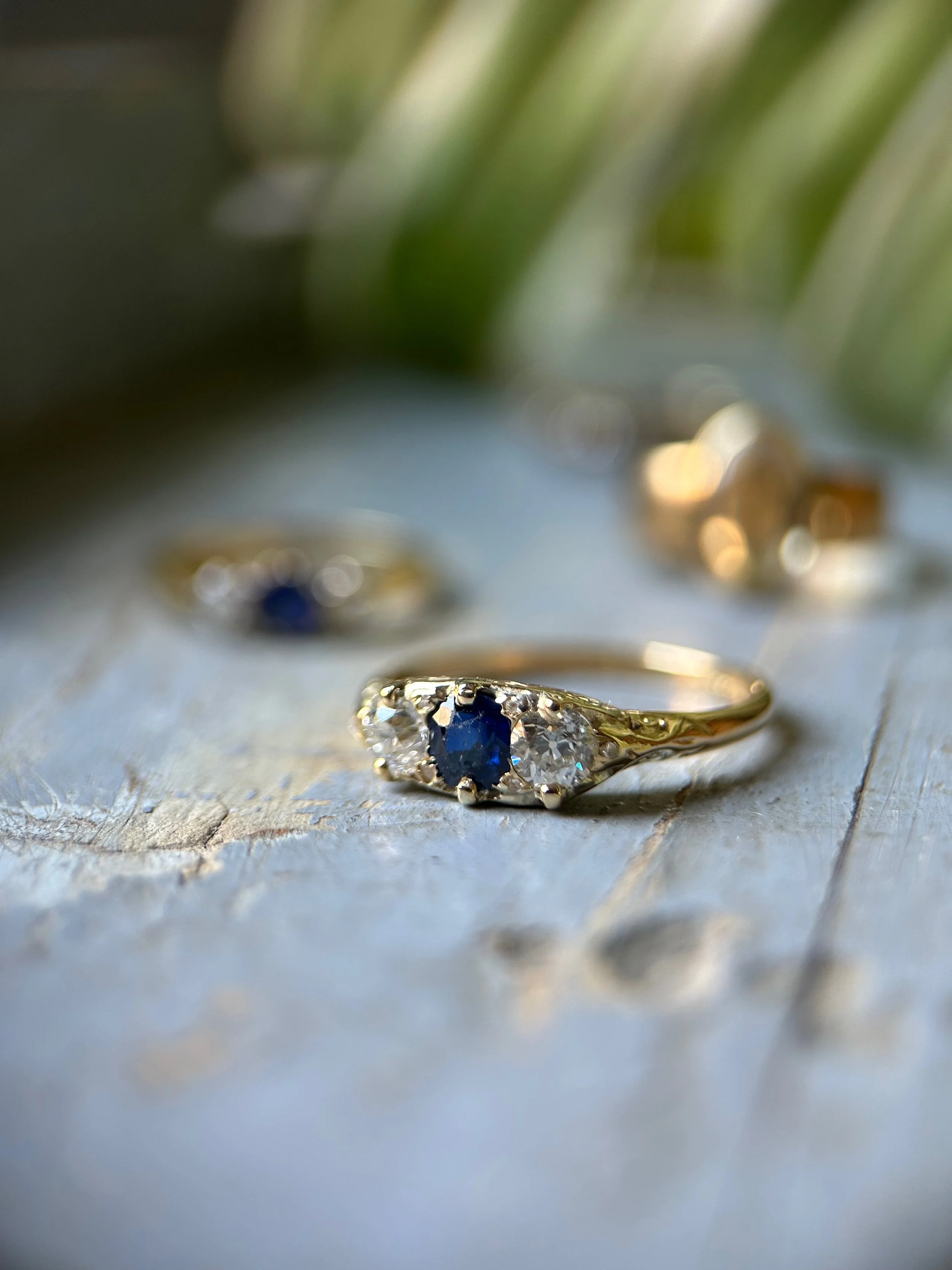 Edwardian Sapphire & Diamond 18ct Gold Trilogy RIng