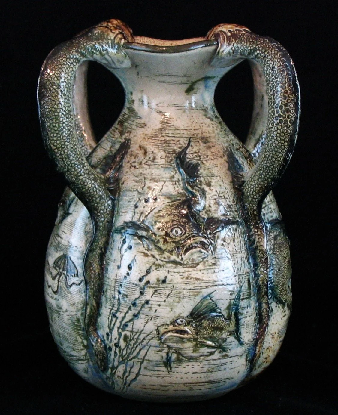 Martin Brothers Aquatic Vase with Serpent Handles