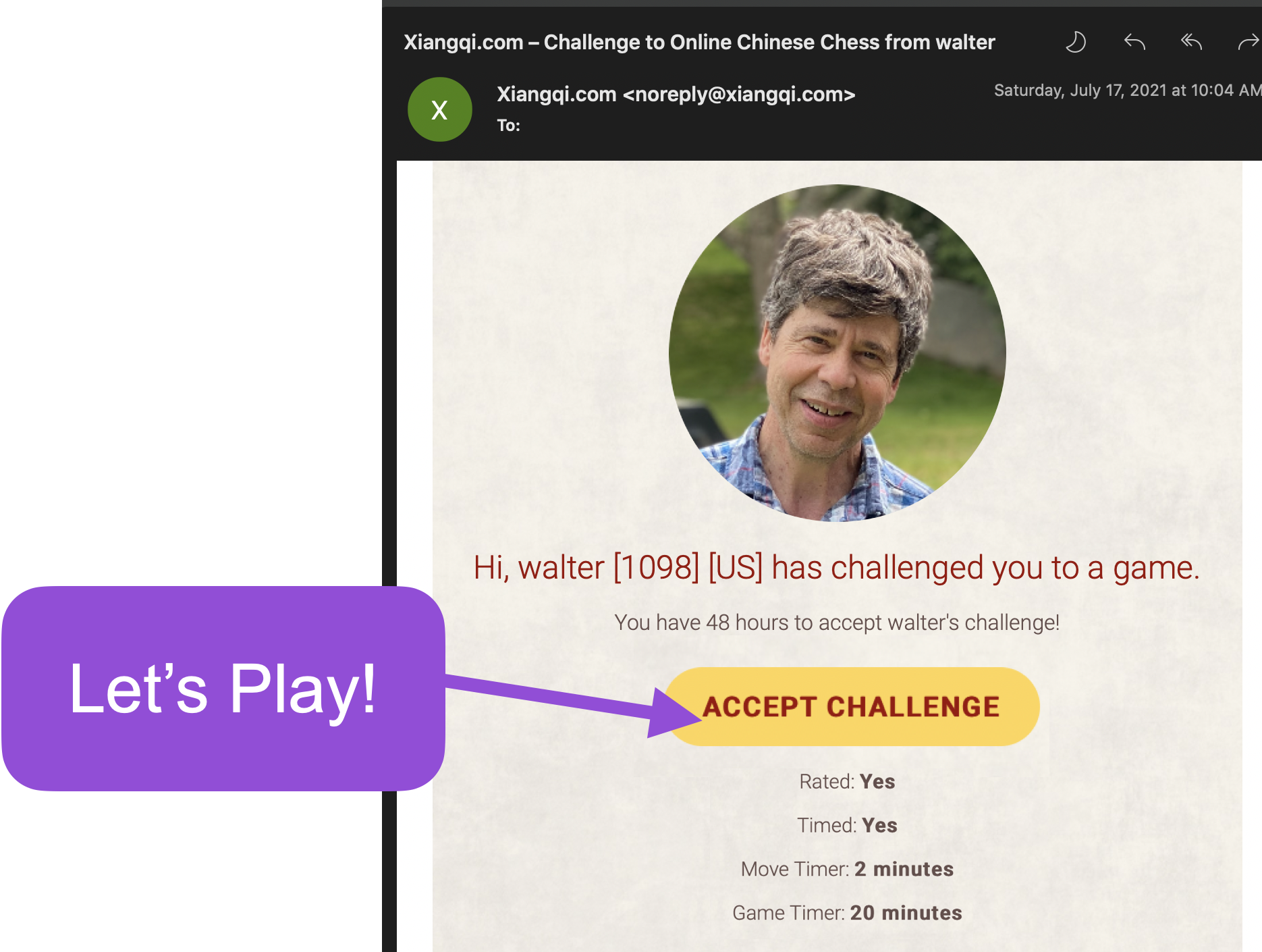 challenge to a game email - accept the challenge