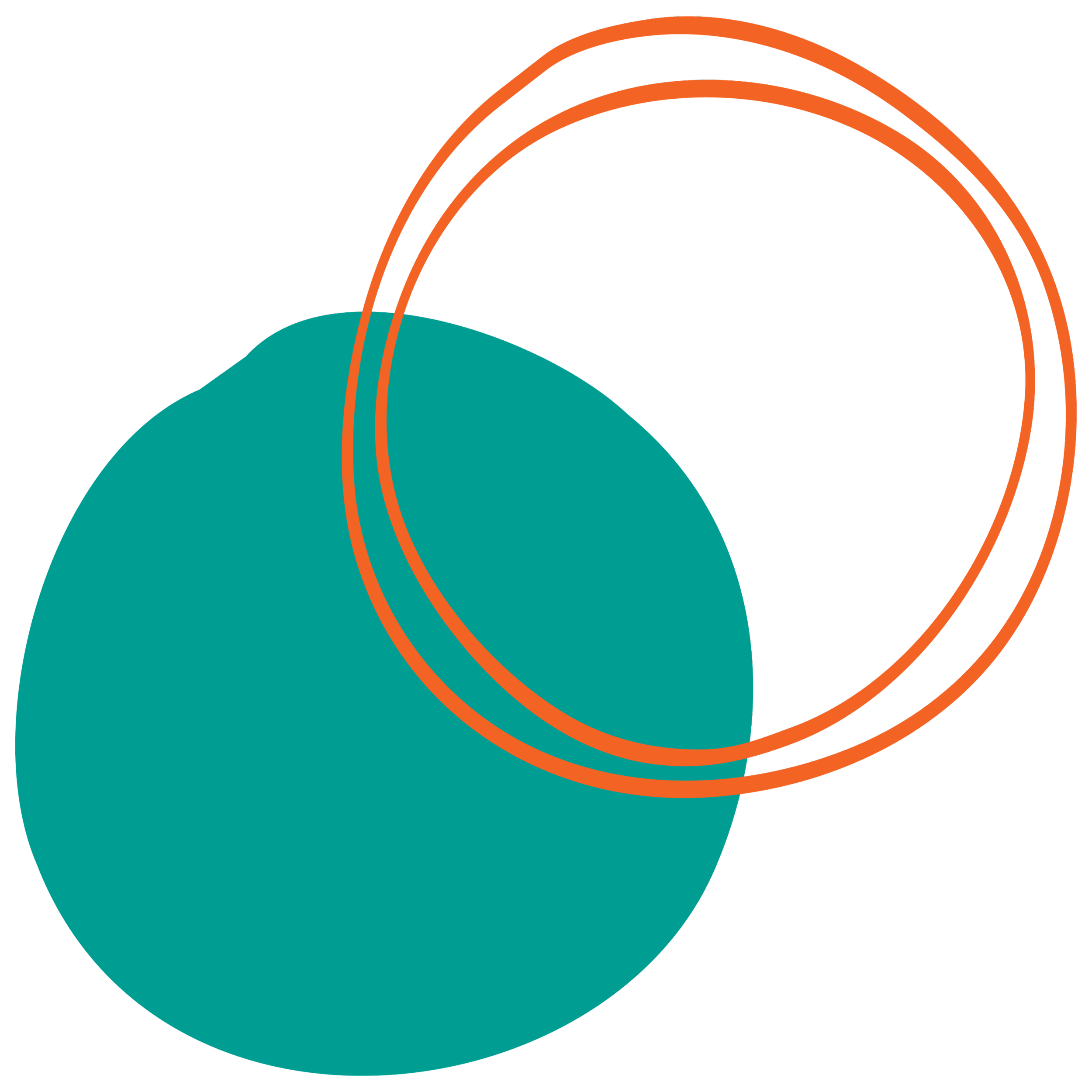 Venn diagram with two overlapping circles, one teal and one orange, on a black background.