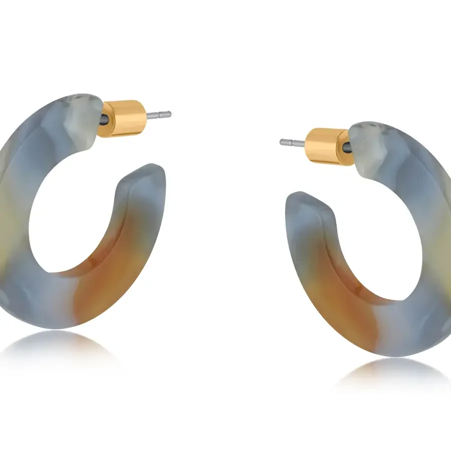 Big Metal London | Flat Oval Resin Hoop Earrings - Grey Brown